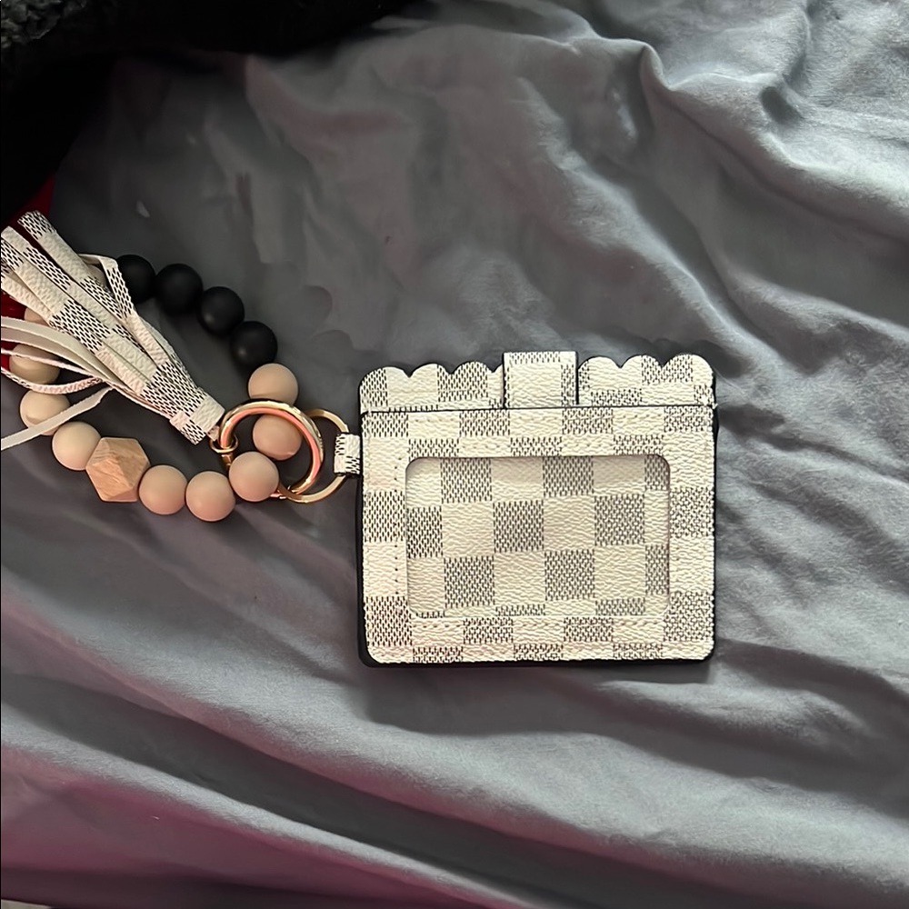 Checkered Card Holder with Beaded Keychain